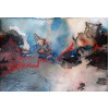 Пейзаж акварелью, cовременная абстрактная мини-картина в сине-красных тонах